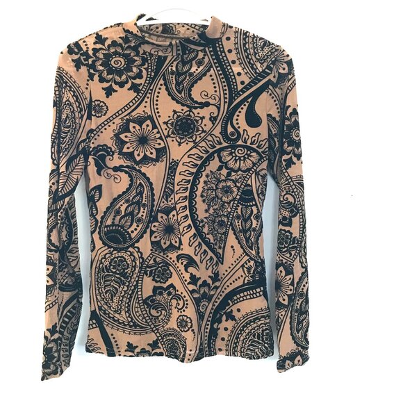 Velvet burnout shirt women's S/M black/brown stretch semi-sheer whimsy event - Picture 1 of 10